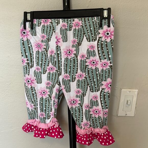 Kids Cactus Print Ruffle Pants - Pink and Green - Picture 1 of 1